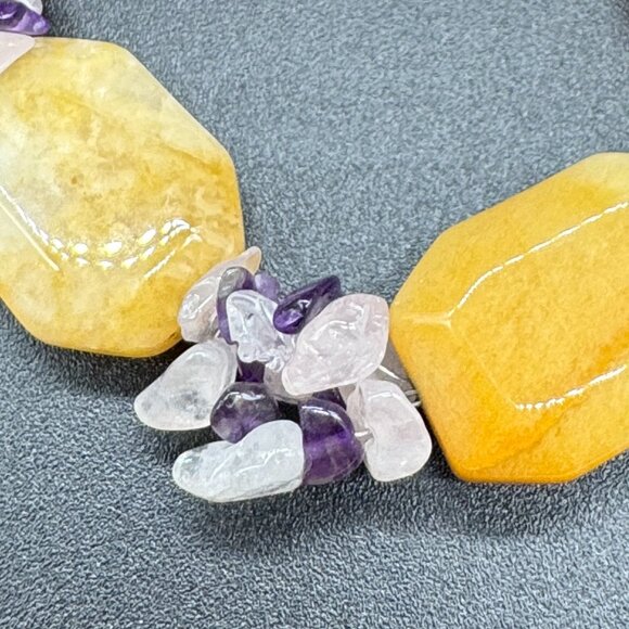 Genuine Amethyst, Quartz and Citrine Chunky Bracelet 925 Silver Lobster Clasp 8" - Picture 2 of 5